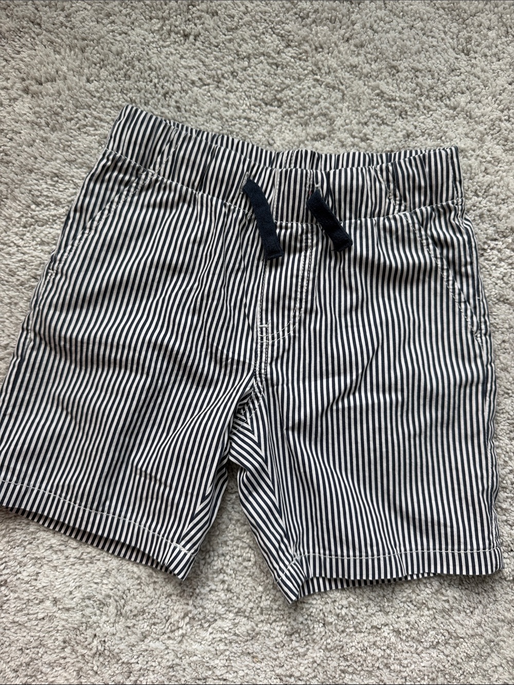 Kids Navy and White Striped Drawstring Shorts